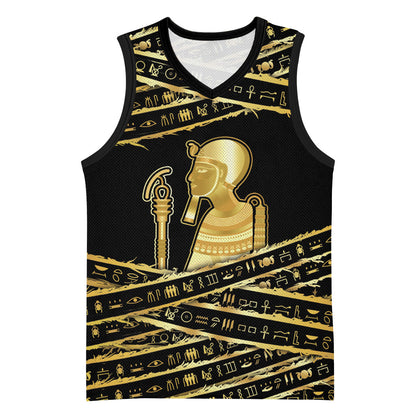 Egyptian God Ptah Basketball Jersey Gold Mummy Wrap Hieroglyphics Patterns