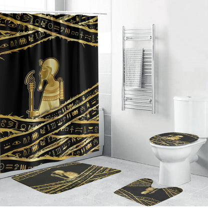 Egyptian God Ptah Bathroom Set Gold Mummy Wrap Hieroglyphics Patterns