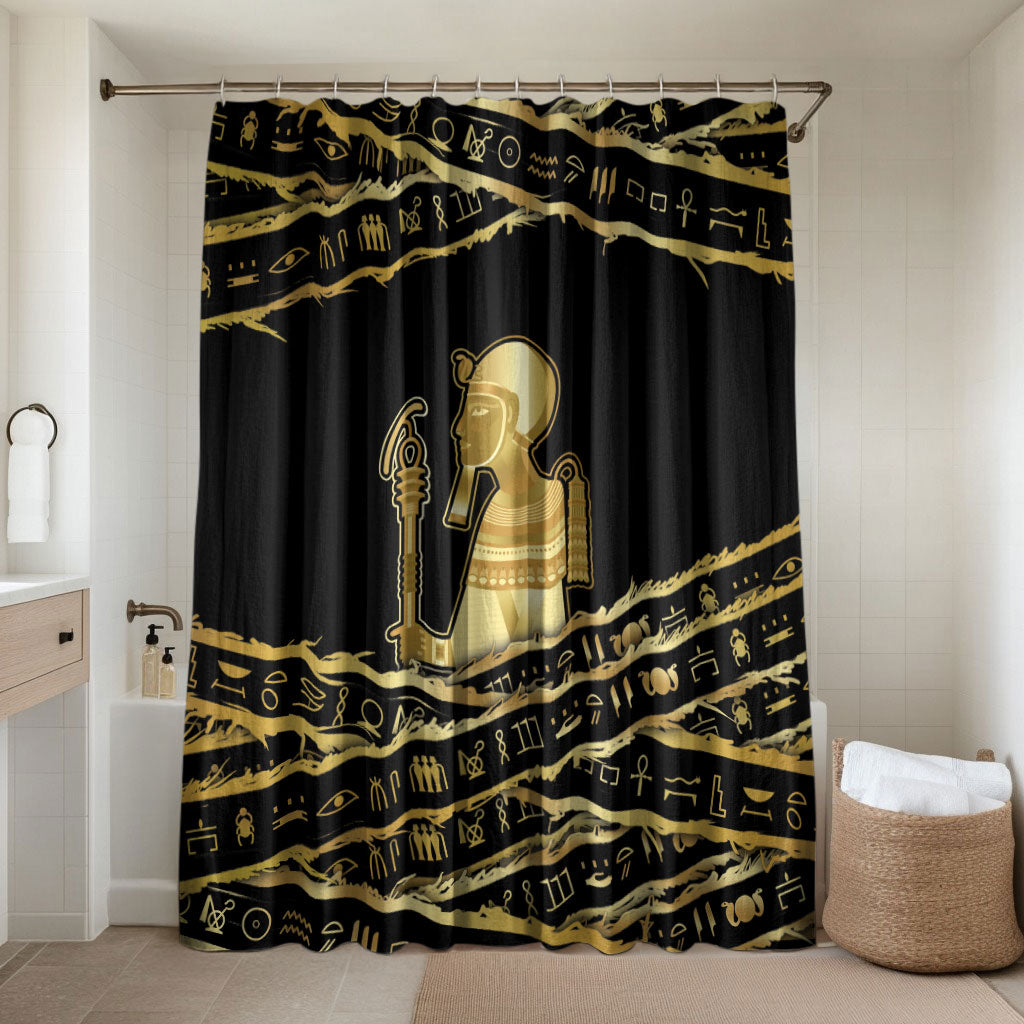 Egyptian God Ptah Bathroom Set Gold Mummy Wrap Hieroglyphics Patterns