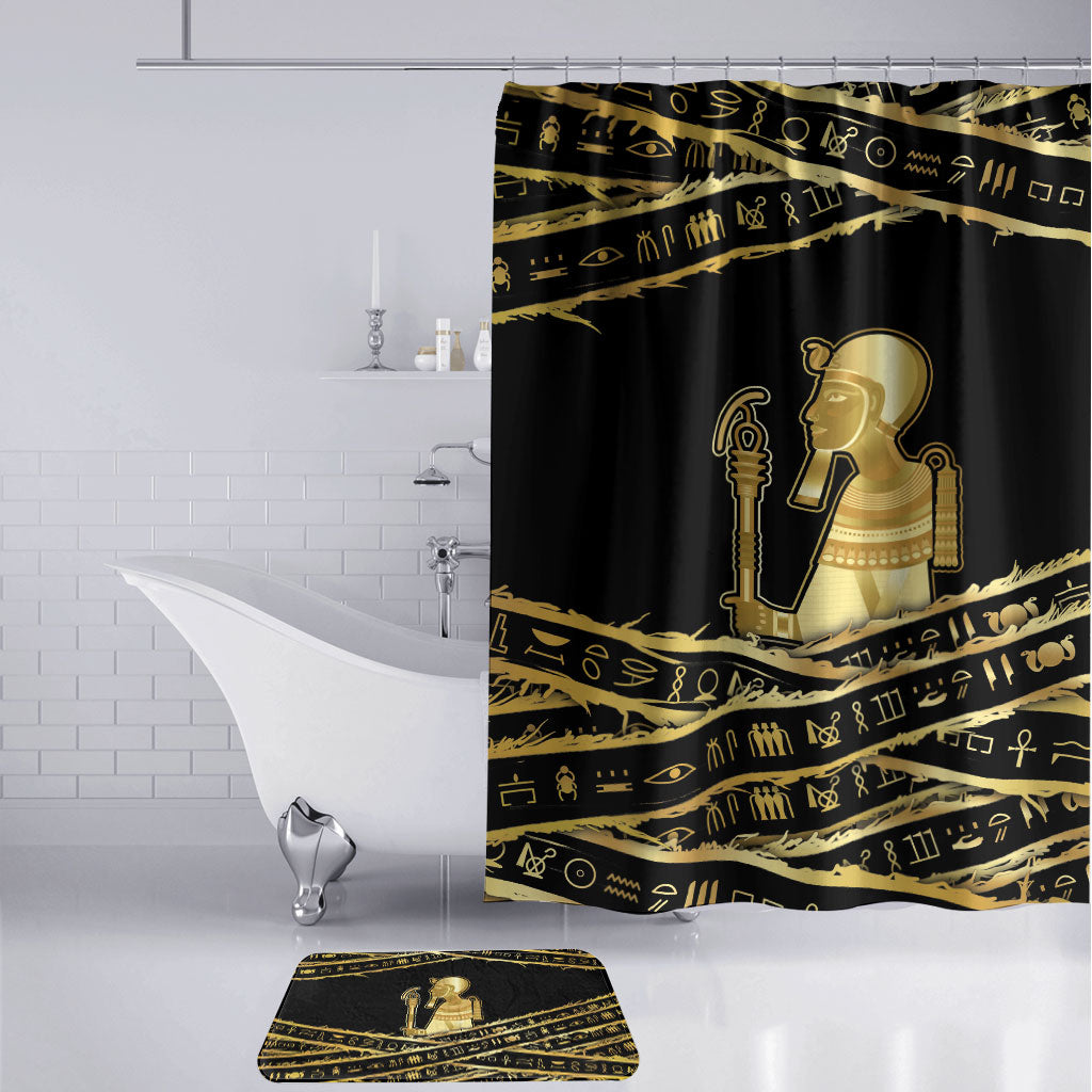 Egyptian God Ptah Bathroom Set Gold Mummy Wrap Hieroglyphics Patterns