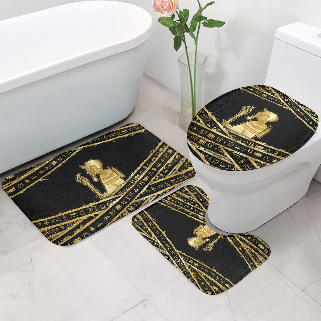 Egyptian God Ptah Bathroom Set Gold Mummy Wrap Hieroglyphics Patterns