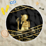 Egyptian God Ptah Beach Blanket Gold Mummy Wrap Hieroglyphics Patterns