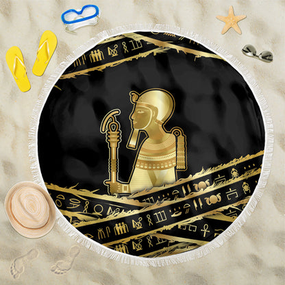 Egyptian God Ptah Beach Blanket Gold Mummy Wrap Hieroglyphics Patterns