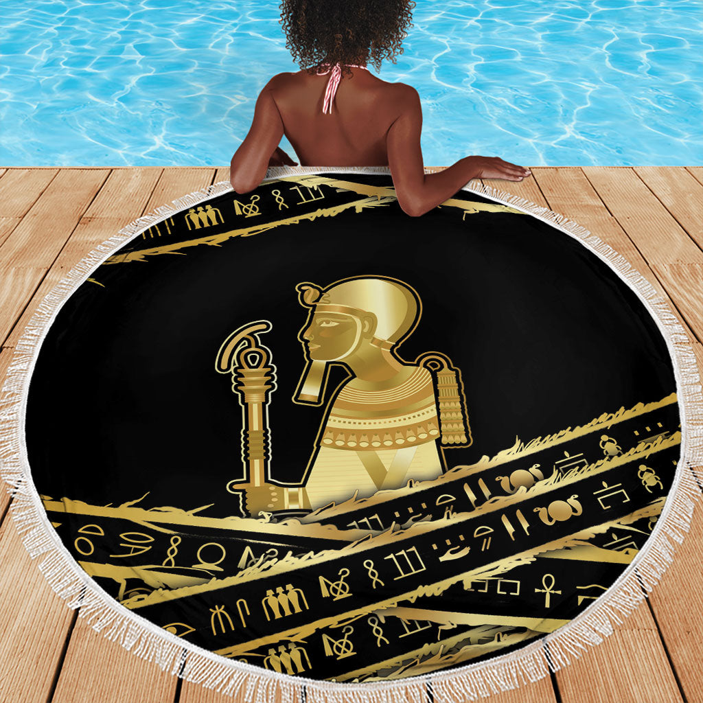 Egyptian God Ptah Beach Blanket Gold Mummy Wrap Hieroglyphics Patterns