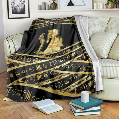 Egyptian God Ptah Blanket Gold Mummy Wrap Hieroglyphics Patterns