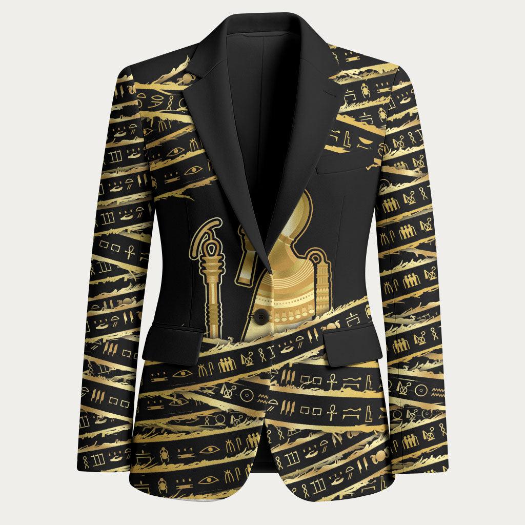 Egyptian God Ptah Blazer Gold Mummy Wrap Hieroglyphics Patterns