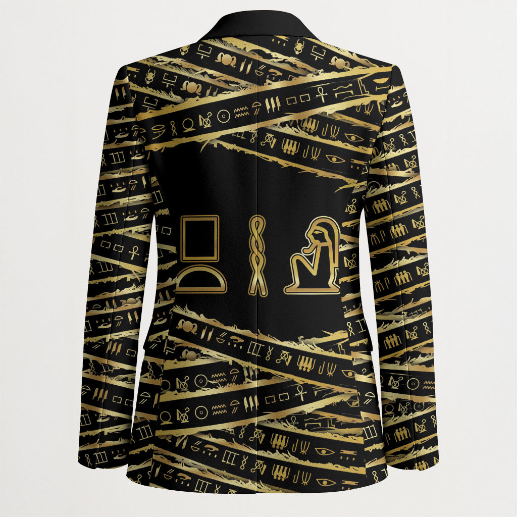 Egyptian God Ptah Blazer Gold Mummy Wrap Hieroglyphics Patterns