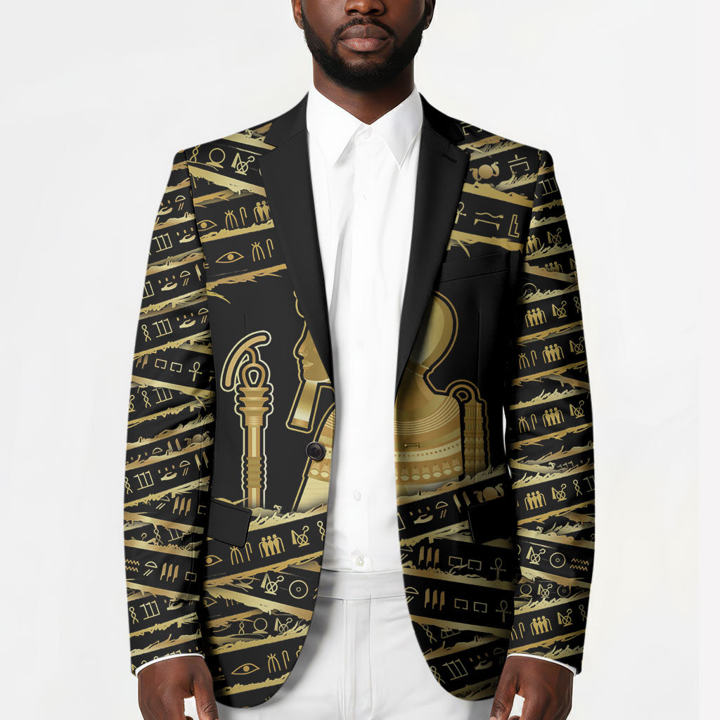 Egyptian God Ptah Blazer Gold Mummy Wrap Hieroglyphics Patterns