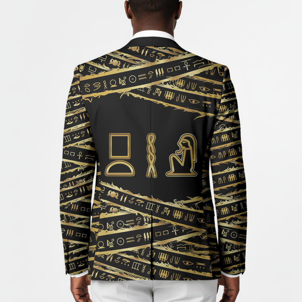 Egyptian God Ptah Blazer Gold Mummy Wrap Hieroglyphics Patterns