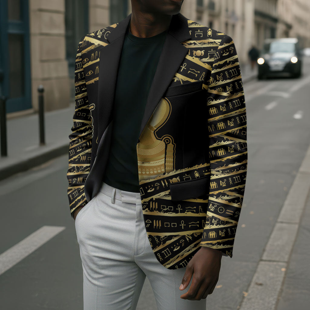 Egyptian God Ptah Blazer Gold Mummy Wrap Hieroglyphics Patterns
