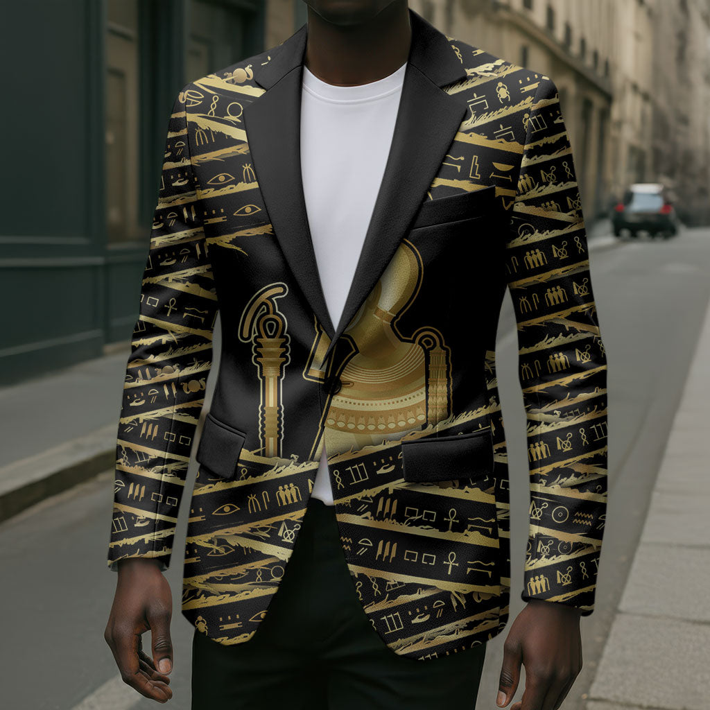 Egyptian God Ptah Blazer Gold Mummy Wrap Hieroglyphics Patterns