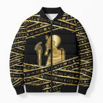 Egyptian God Ptah Bomber Puffer Jacket Gold Mummy Wrap Hieroglyphics Patterns
