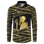 Egyptian God Ptah Button Sweatshirt Gold Mummy Wrap Hieroglyphics Patterns