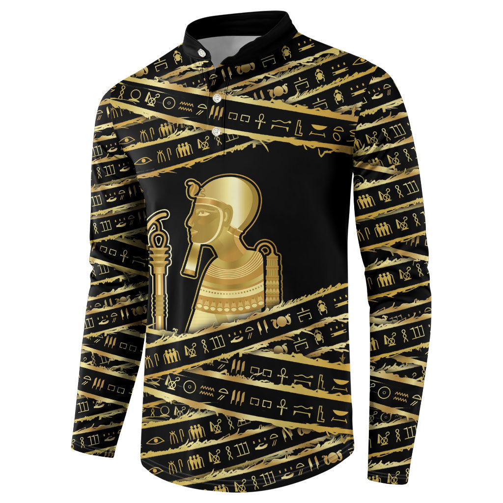 Egyptian God Ptah Button Sweatshirt Gold Mummy Wrap Hieroglyphics Patterns