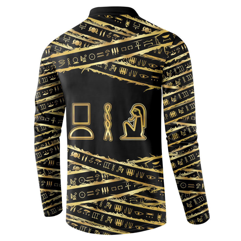 Egyptian God Ptah Button Sweatshirt Gold Mummy Wrap Hieroglyphics Patterns
