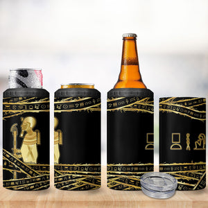 Egyptian God Ptah 4 in 1 Can Cooler Tumbler Gold Mummy Wrap Hieroglyphics Patterns