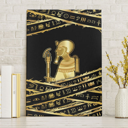 Egyptian God Ptah Canvas Wall Art Gold Mummy Wrap Hieroglyphics Patterns