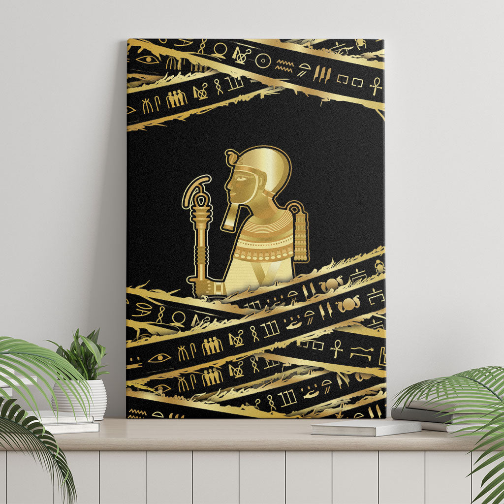 Egyptian God Ptah Canvas Wall Art Gold Mummy Wrap Hieroglyphics Patterns