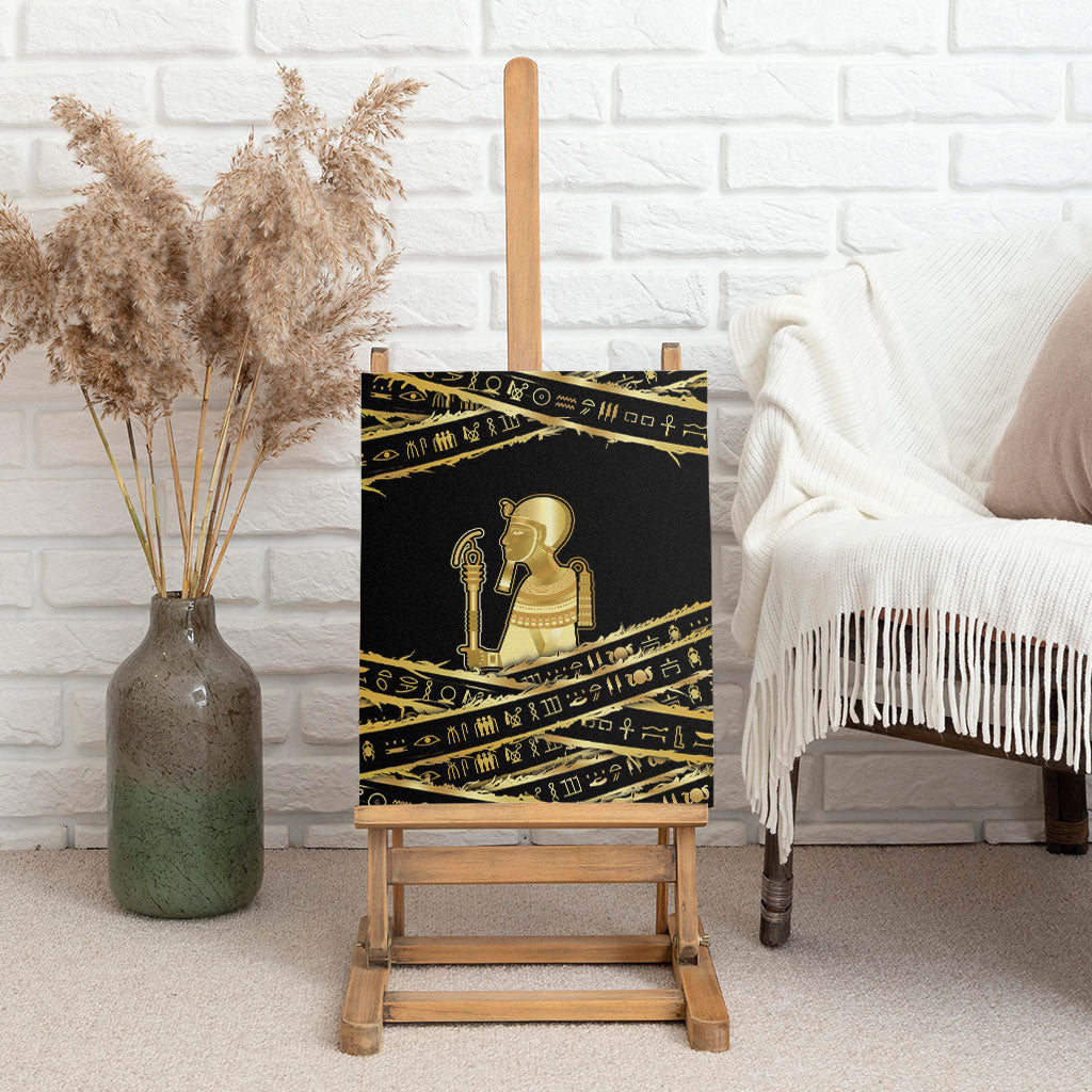 Egyptian God Ptah Canvas Wall Art Gold Mummy Wrap Hieroglyphics Patterns