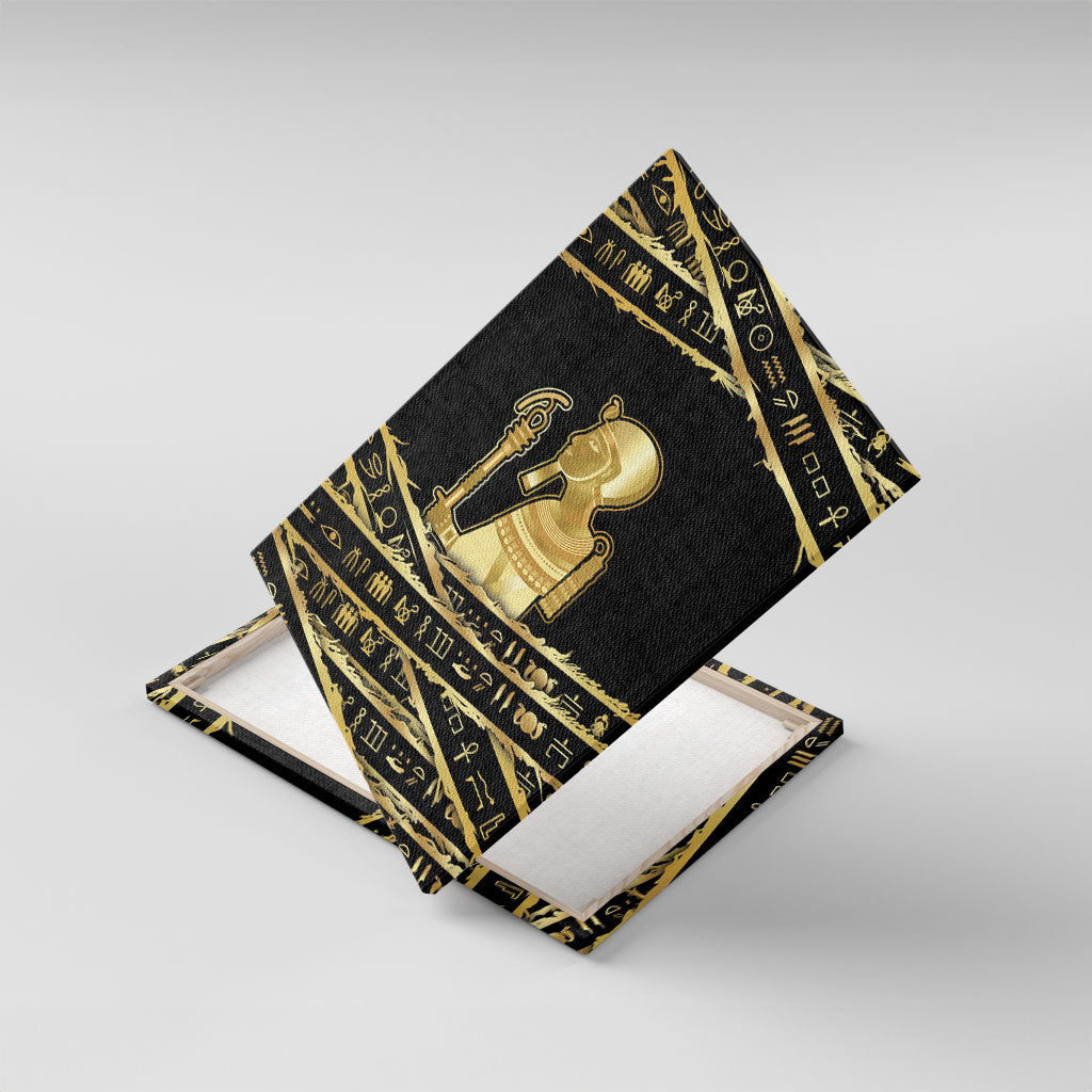 Egyptian God Ptah Canvas Wall Art Gold Mummy Wrap Hieroglyphics Patterns
