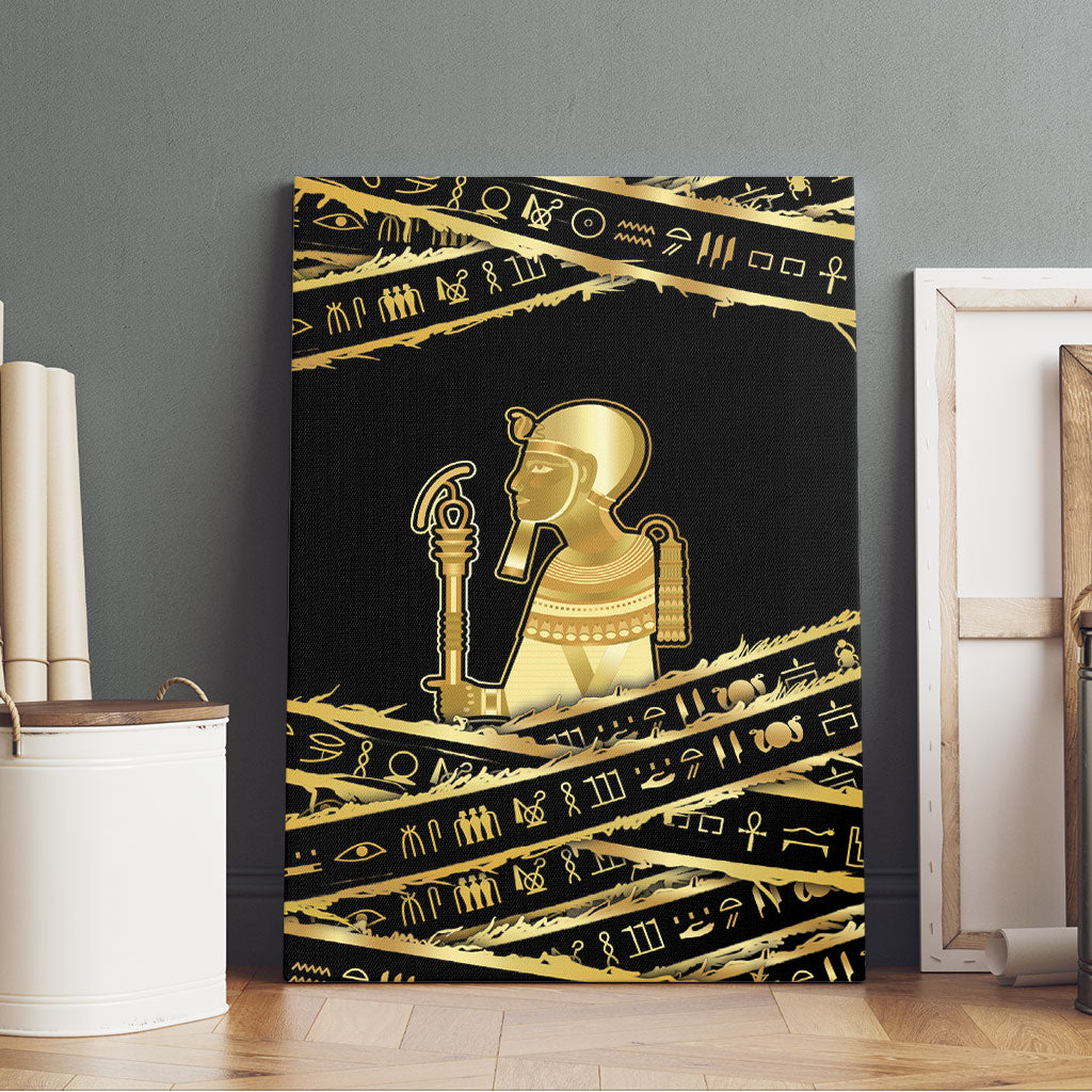 Egyptian God Ptah Canvas Wall Art Gold Mummy Wrap Hieroglyphics Patterns
