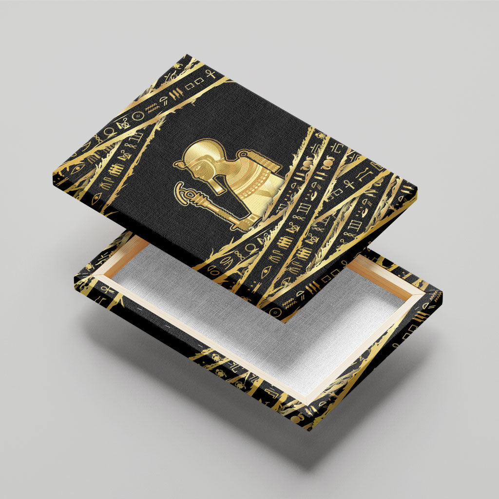 Egyptian God Ptah Canvas Wall Art Gold Mummy Wrap Hieroglyphics Patterns
