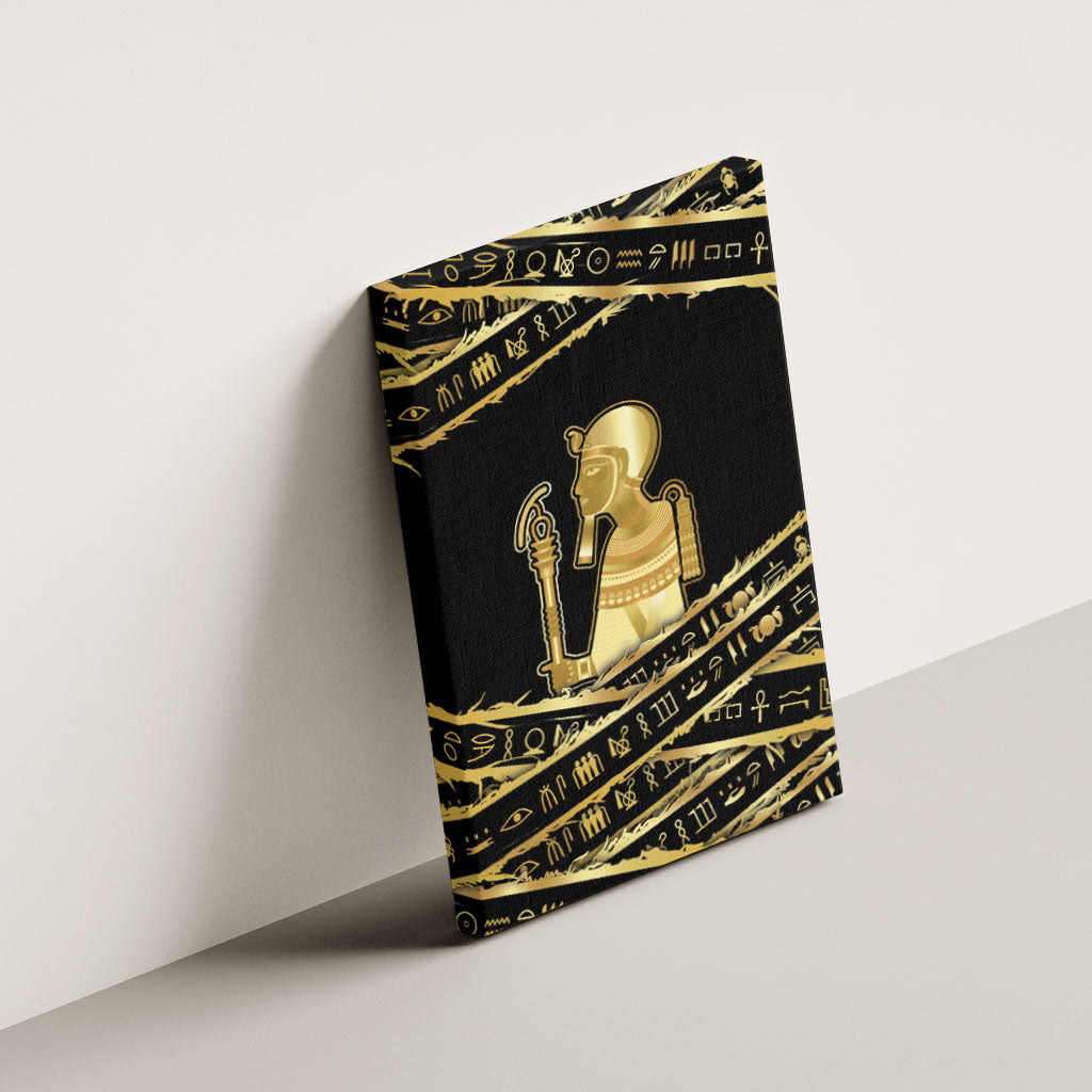 Egyptian God Ptah Canvas Wall Art Gold Mummy Wrap Hieroglyphics Patterns