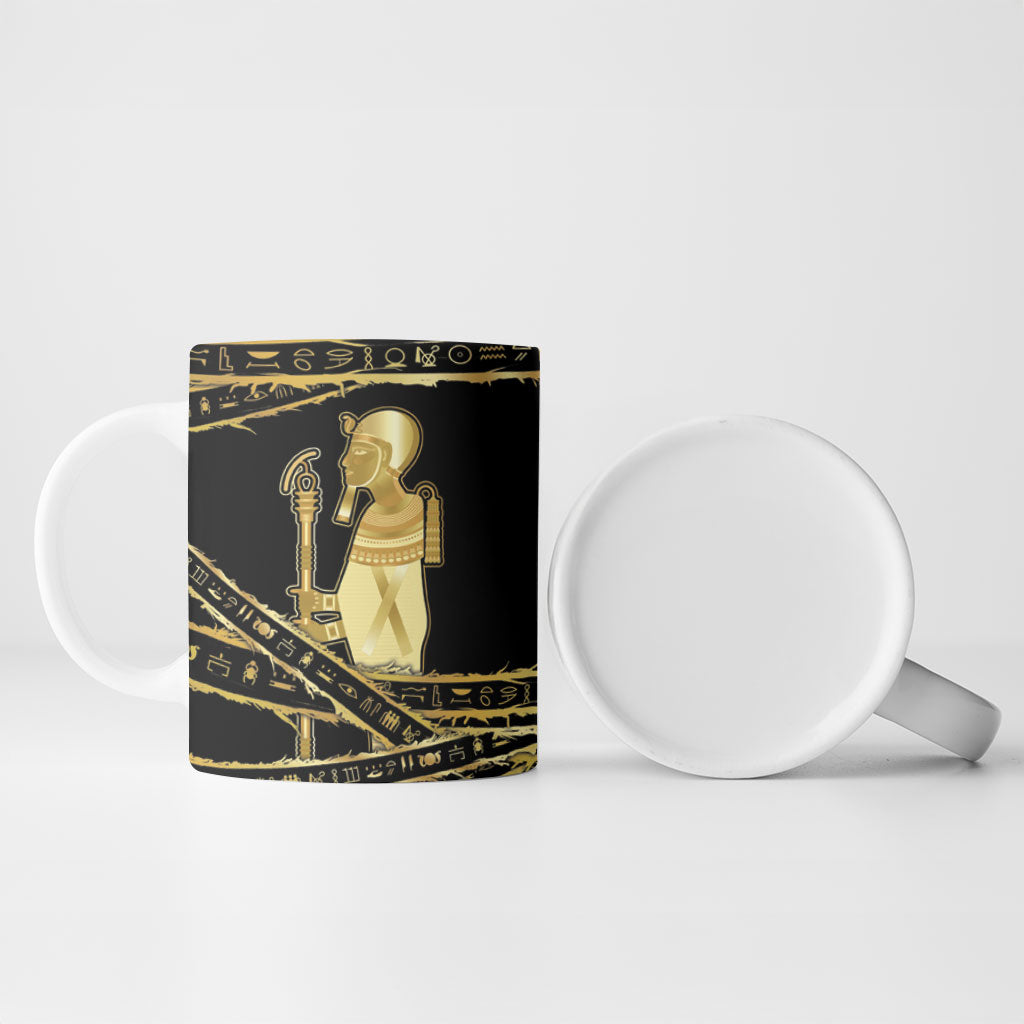Egyptian God Ptah Ceramic Mug Gold Mummy Wrap Hieroglyphics Patterns