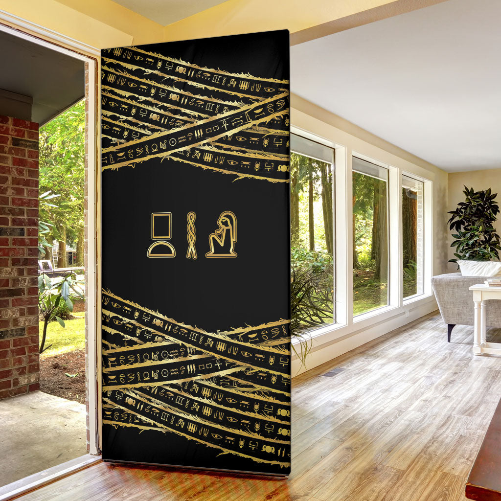 Egyptian God Ptah Door Cover Gold Mummy Wrap Hieroglyphics Patterns