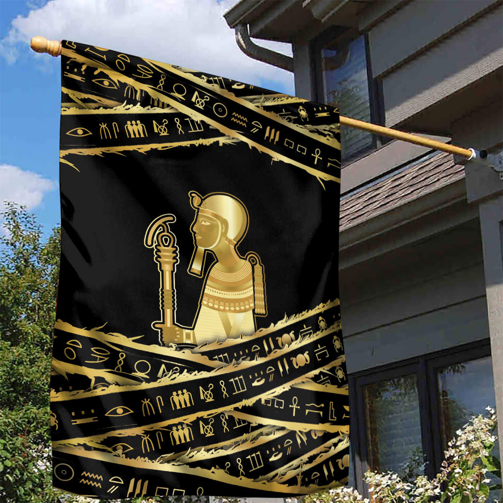 Egyptian God Ptah Garden Flag Gold Mummy Wrap Hieroglyphics Patterns