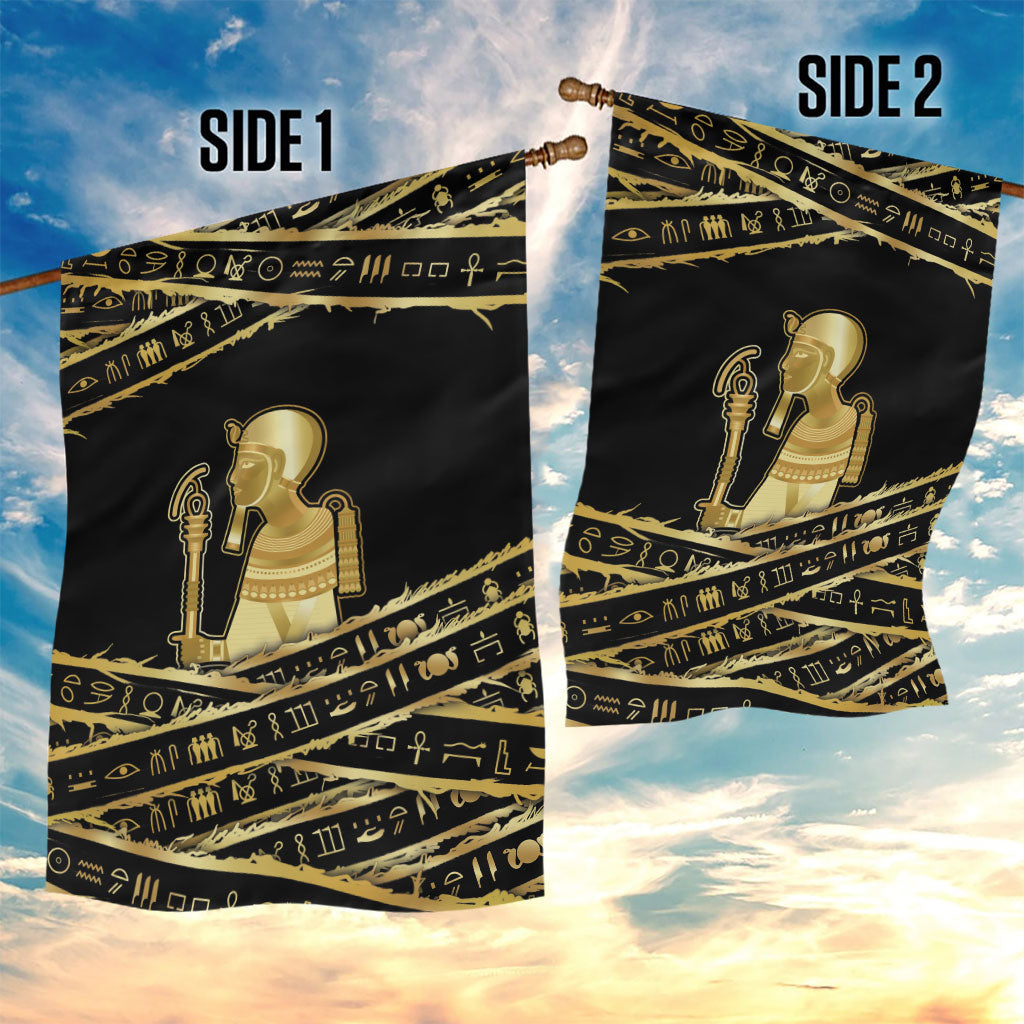 Egyptian God Ptah Garden Flag Gold Mummy Wrap Hieroglyphics Patterns