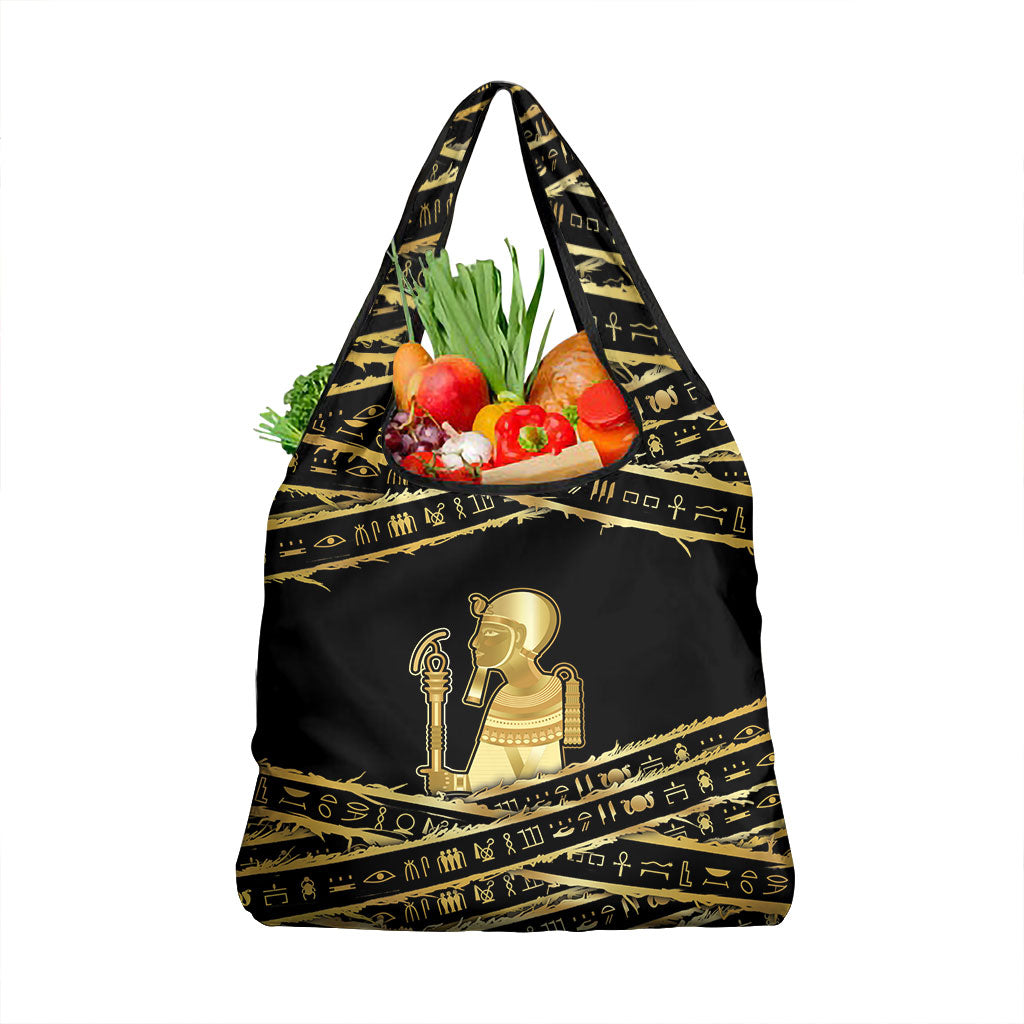 Egyptian God Ptah Grocery Bag Gold Mummy Wrap Hieroglyphics Patterns