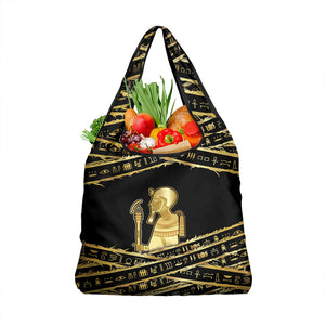 Egyptian God Ptah Grocery Bag Gold Mummy Wrap Hieroglyphics Patterns