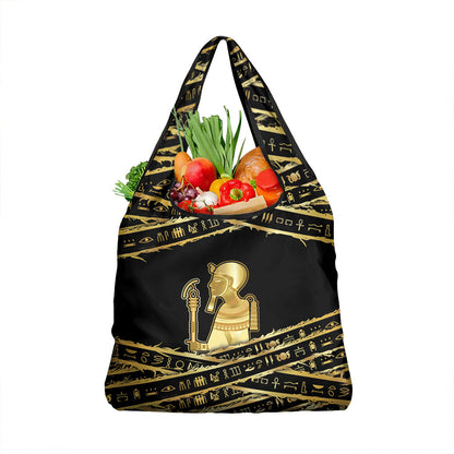 Egyptian God Ptah Grocery Bag Gold Mummy Wrap Hieroglyphics Patterns