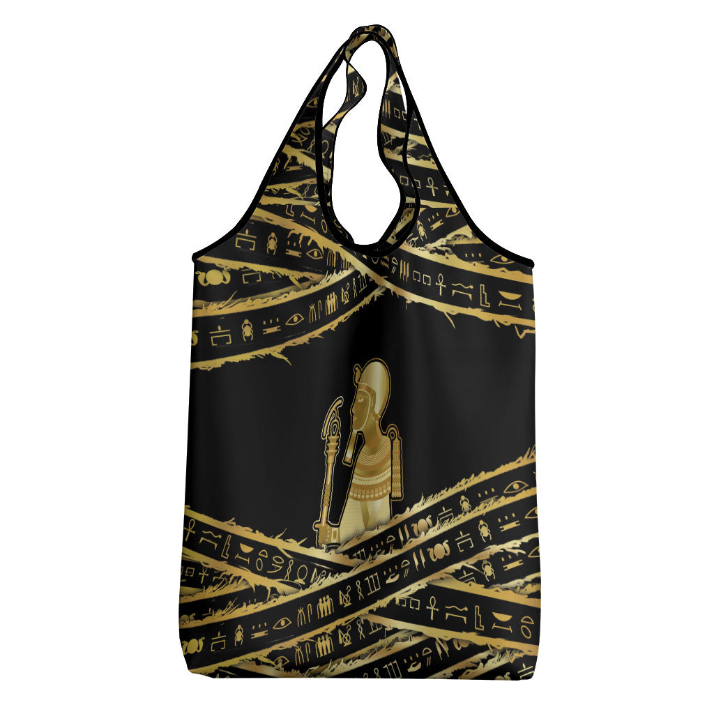 Egyptian God Ptah Grocery Bag Gold Mummy Wrap Hieroglyphics Patterns