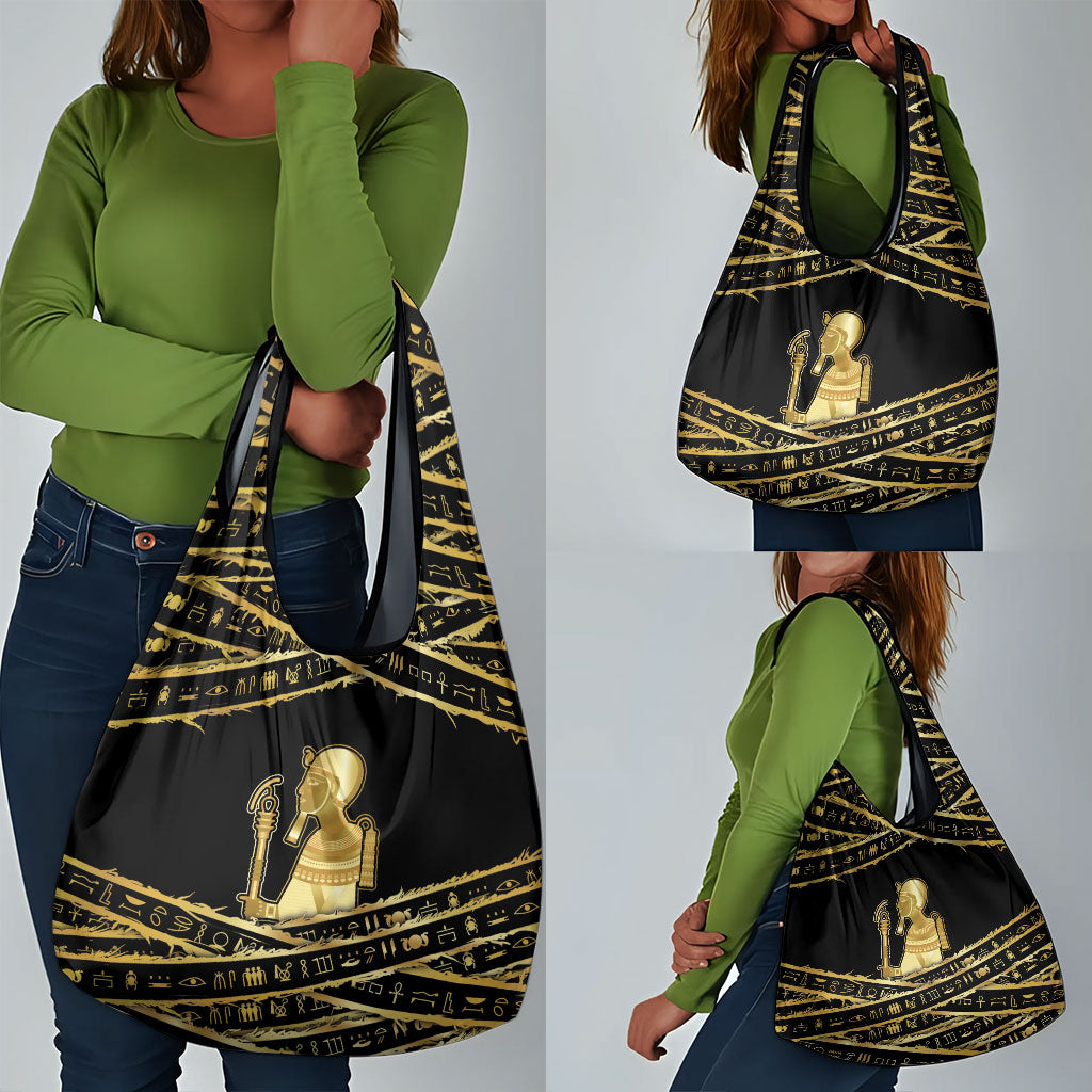 Egyptian God Ptah Grocery Bag Gold Mummy Wrap Hieroglyphics Patterns