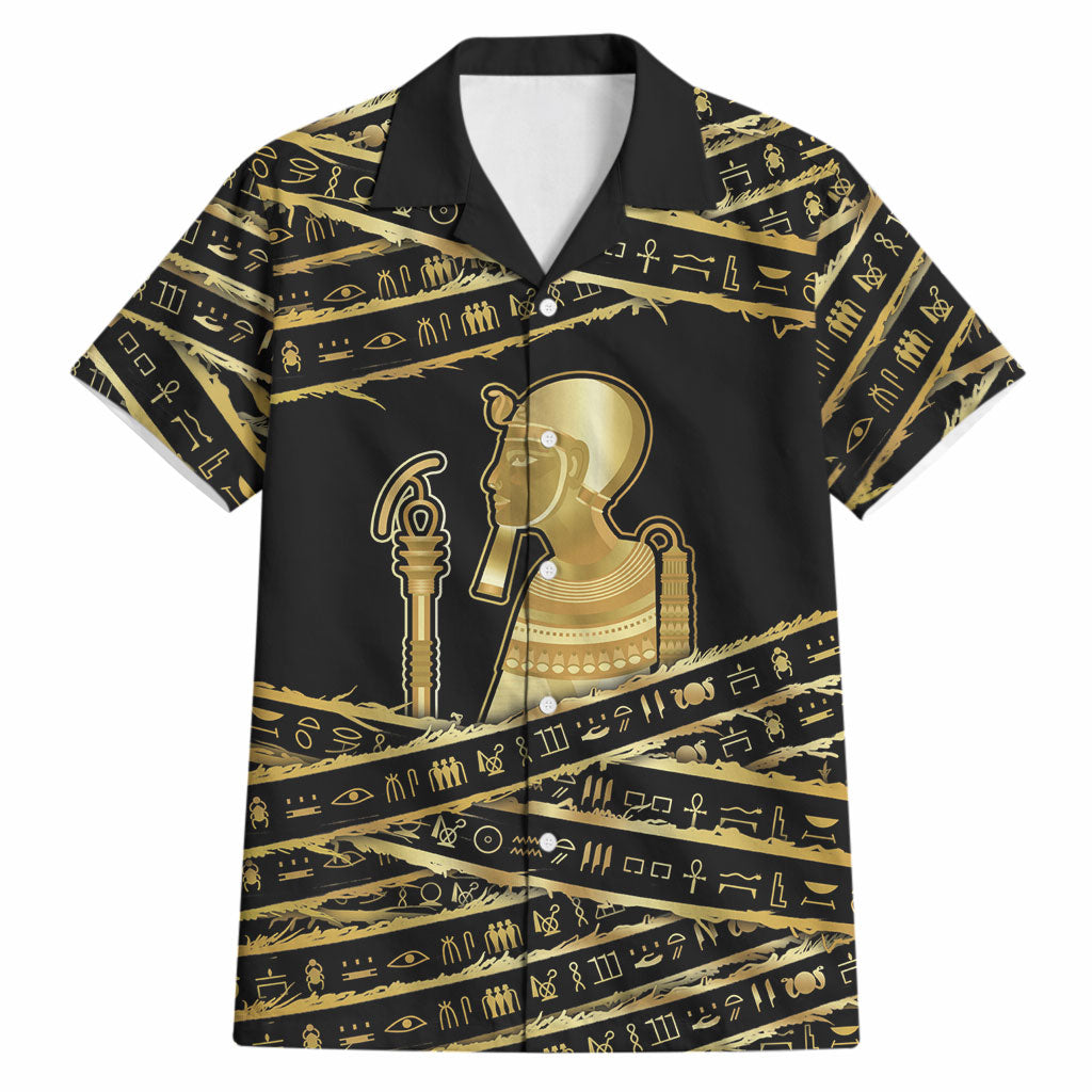 Egyptian God Ptah Hawaiian Shirt Gold Mummy Wrap Hieroglyphics Patterns