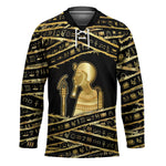 Egyptian God Ptah Hockey Jersey Gold Mummy Wrap Hieroglyphics Patterns