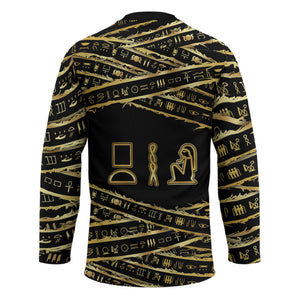 Egyptian God Ptah Hockey Jersey Gold Mummy Wrap Hieroglyphics Patterns