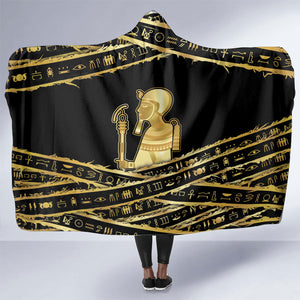 Egyptian God Ptah Hooded Blanket Gold Mummy Wrap Hieroglyphics Patterns
