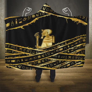 Egyptian God Ptah Hooded Blanket Gold Mummy Wrap Hieroglyphics Patterns