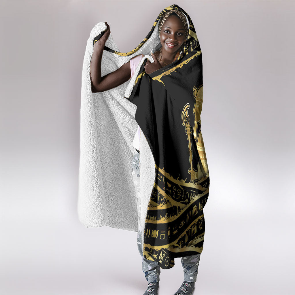 Egyptian God Ptah Hooded Blanket Gold Mummy Wrap Hieroglyphics Patterns
