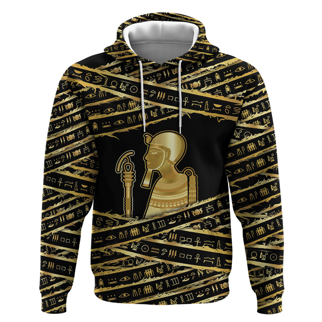 Egyptian God Ptah Hoodie Gold Mummy Wrap Hieroglyphics Patterns