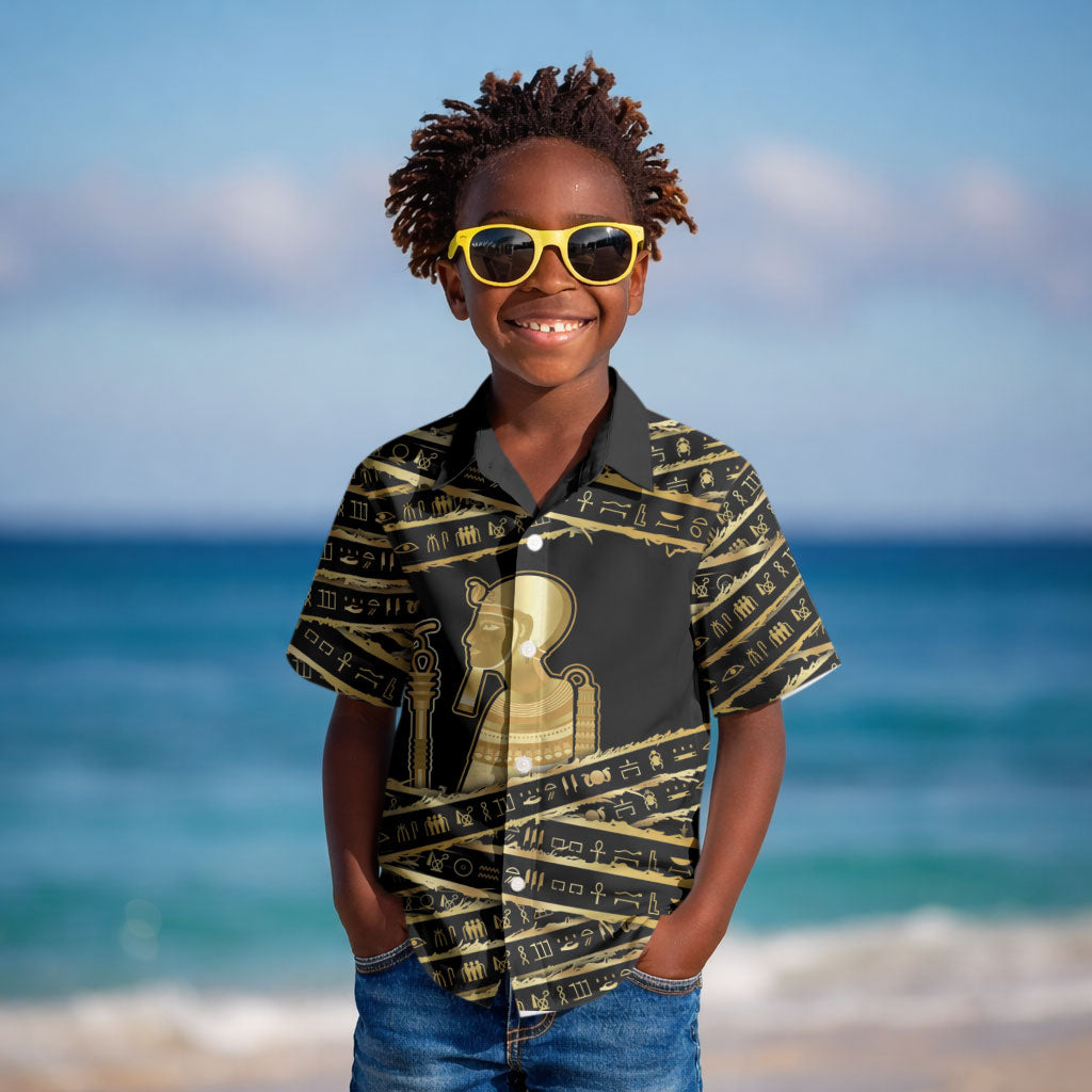 Egyptian God Ptah Kid Hawaiian Shirt Gold Mummy Wrap Hieroglyphics Patterns