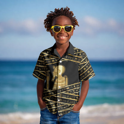 Egyptian God Ptah Kid Hawaiian Shirt Gold Mummy Wrap Hieroglyphics Patterns