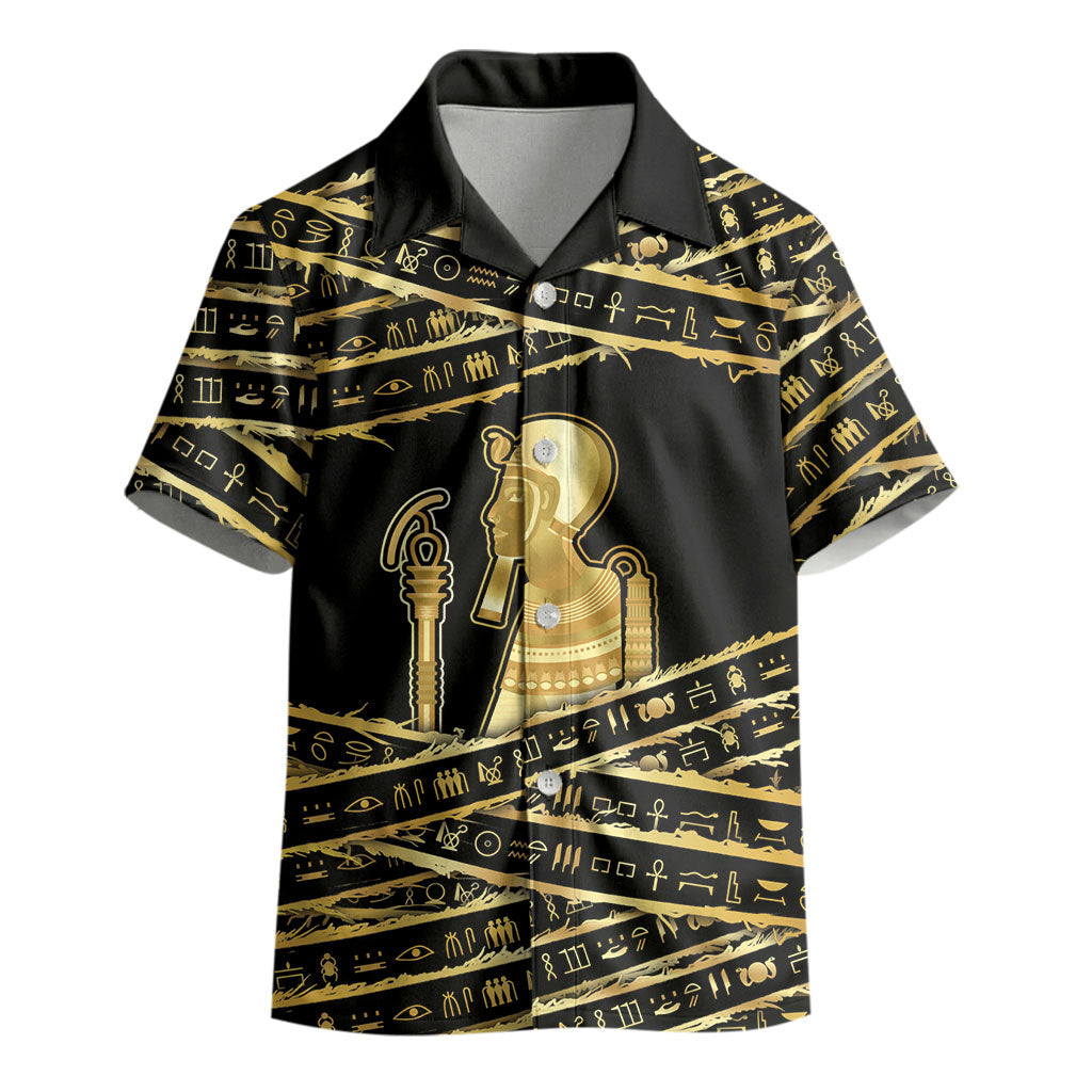 Egyptian God Ptah Kid Hawaiian Shirt Gold Mummy Wrap Hieroglyphics Patterns