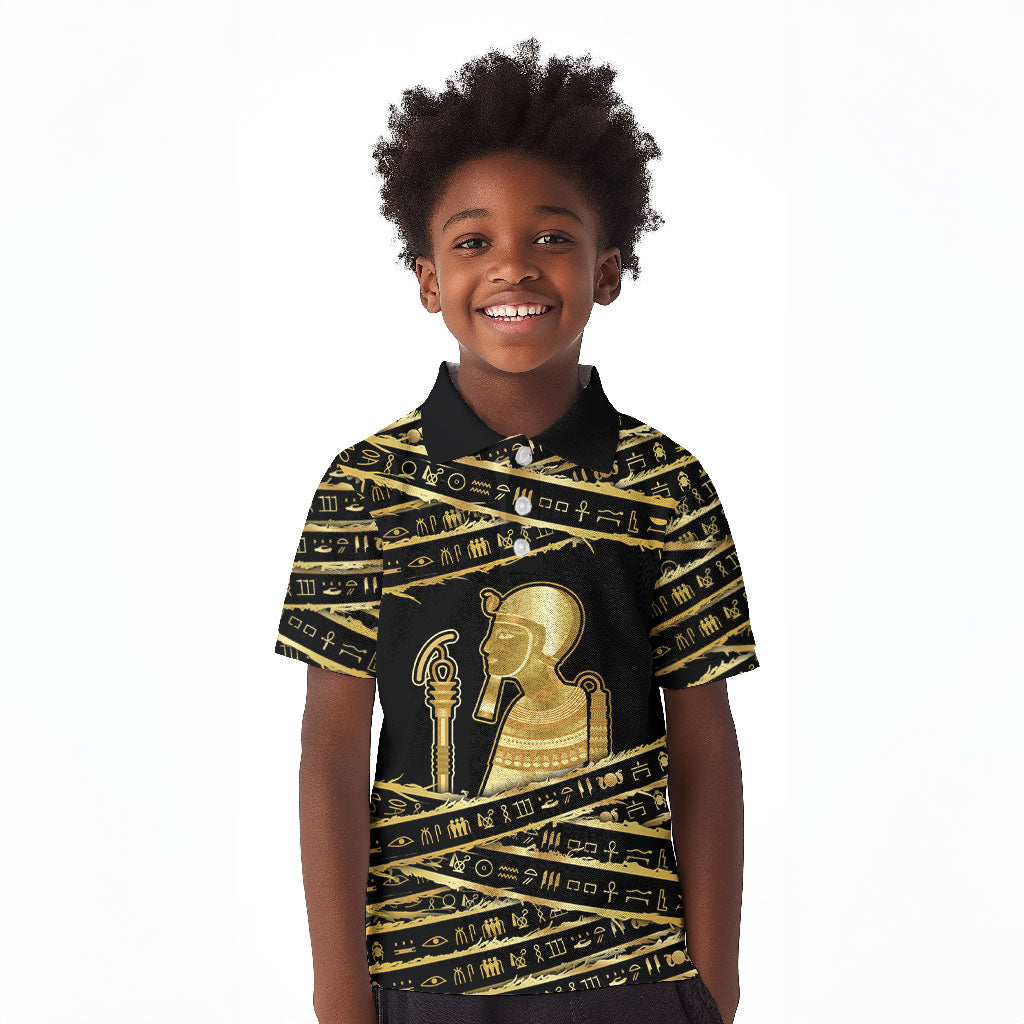 Egyptian God Ptah Kid Polo Shirt Gold Mummy Wrap Hieroglyphics Patterns