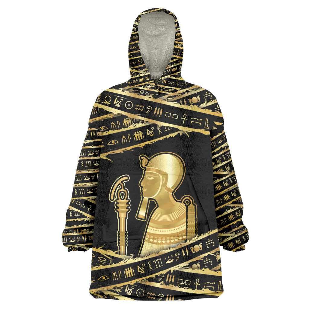 Egyptian God Ptah Kid Wearable Blanket Hoodie Gold Mummy Wrap Hieroglyphics Patterns