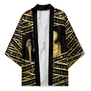 Egyptian God Ptah Kimono Gold Mummy Wrap Hieroglyphics Patterns