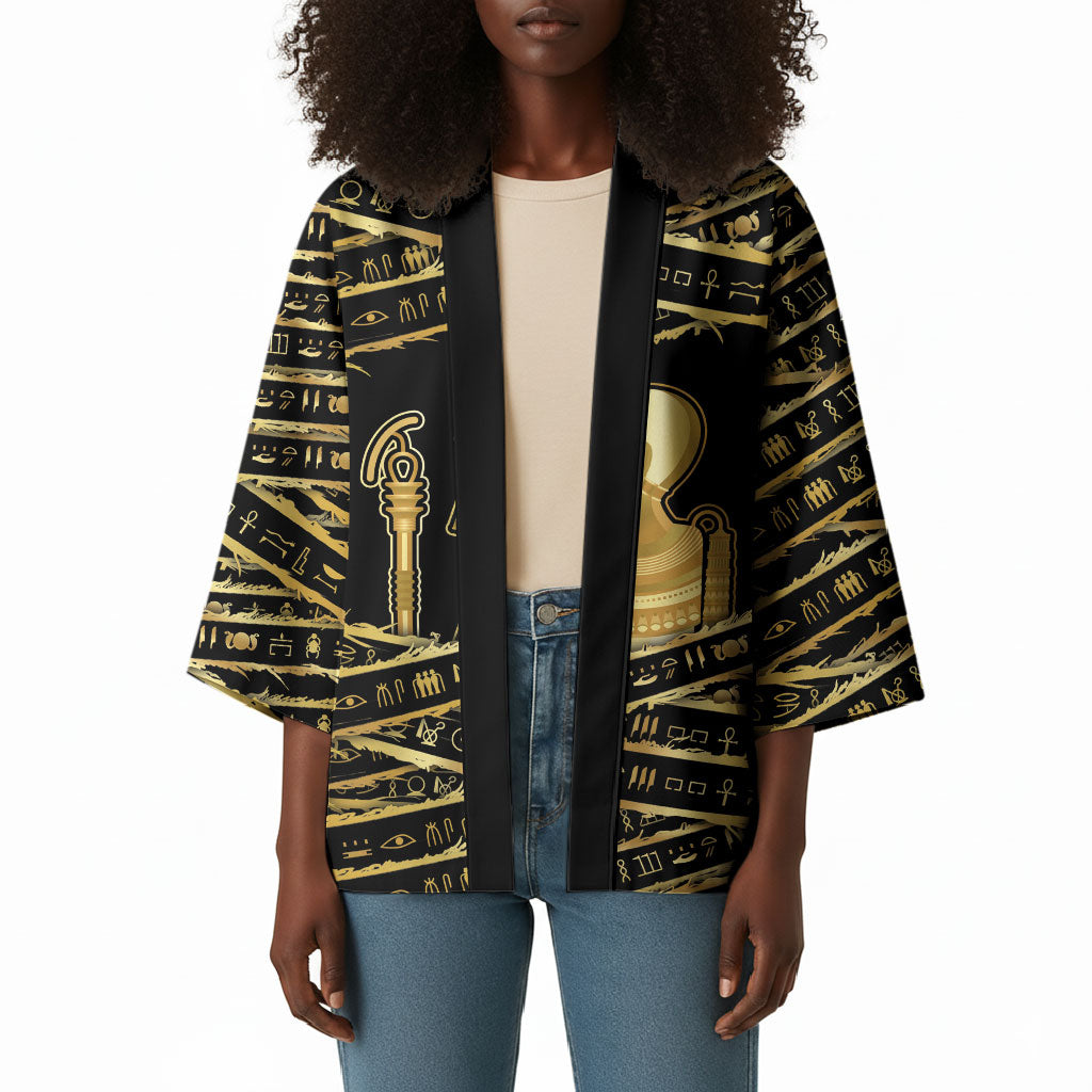 Egyptian God Ptah Kimono Gold Mummy Wrap Hieroglyphics Patterns